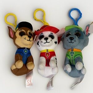 Ty Beanie Boos Paw Patrol Clip 4" Set Of 3 Marshall Chase Rocky 2018 Plush